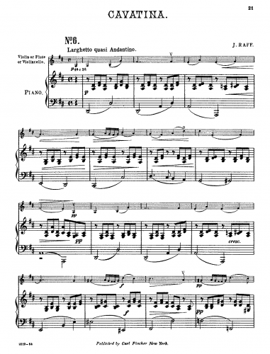 Raff - 6 Morceaux - Cavatina (No. 3) For Violin or Flute or Cello and Piano (Saenger)