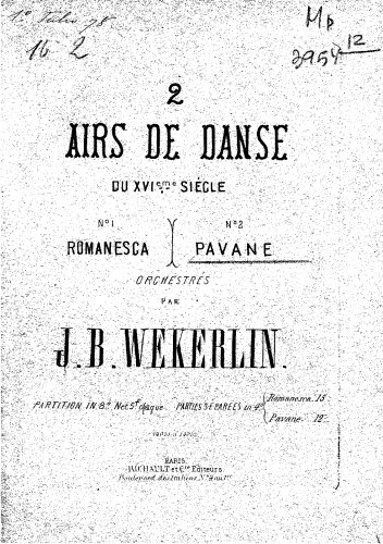 Weckerlin - 2 Airs de danse du XVIme. siècle - Pavane (No. 2) - Score