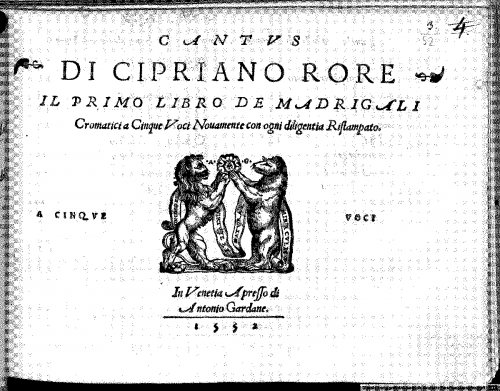 Rore - Il primo libro de madrigali cromatici a cinque voci