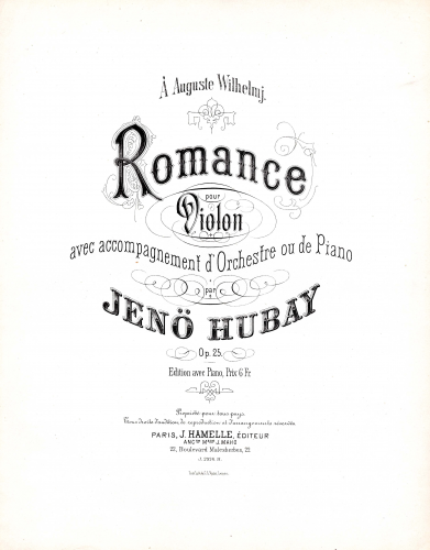 Hubay - Romance, Op. 25 - Scores and Parts