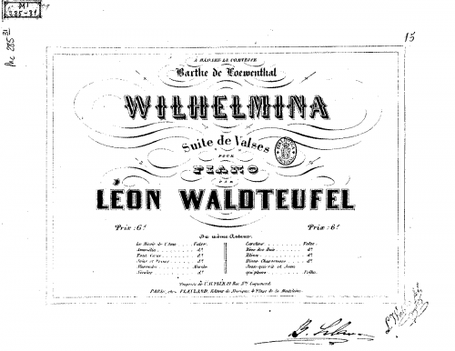 Waldteufel - Wilhelmina - Piano Score - Score