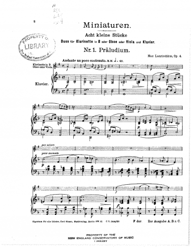 Laurischkus - Miniaturen, Op. 4 - Scores and Parts