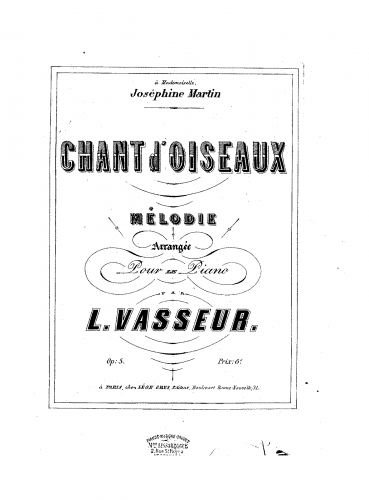 Vasseur - Chant d'oiseaux - For Piano solo (Vasseur) - Score