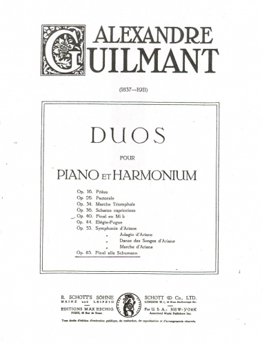Guilmant - Final alla Schumann, sur un Noël languedocien - For Piano and Harmonium (Composer) - Score