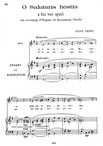 Cervi - O salutaris Hostia - Vocal Score