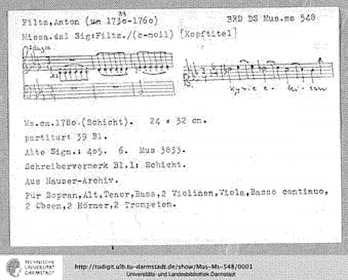 Filtz - Mass in C minor - Score