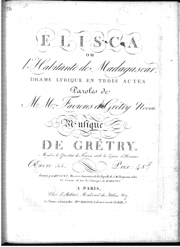 Grétry - Elisca - Revised version - Score