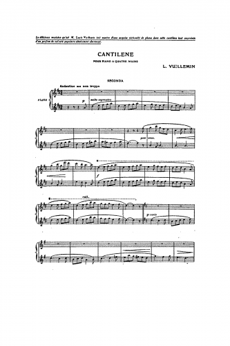 Vuillemin - Cantilène - Piano Duet Scores - Score