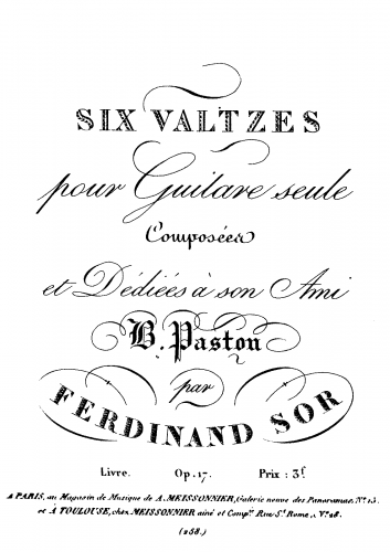 Sor - Six waltzes pour guitare seule - Score