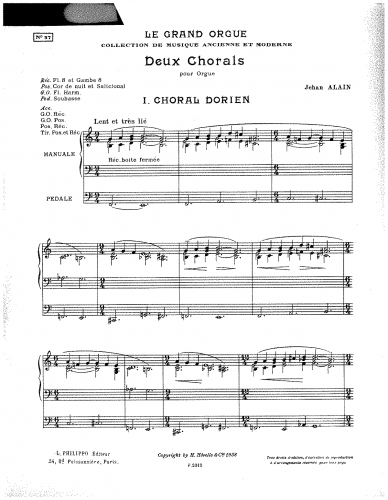 Alain - Deux chorals - For Organ (Alain) - Score