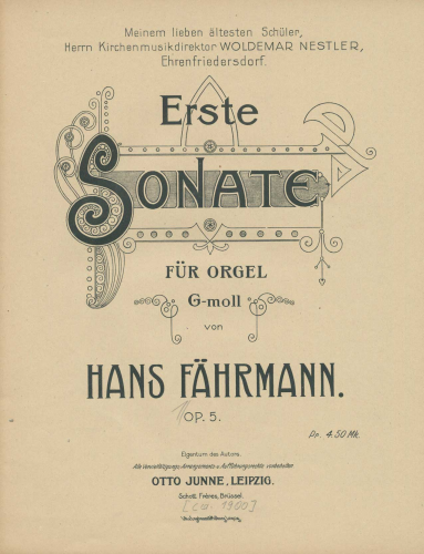 Fährmann - Organ Sonata No. 1 - Score