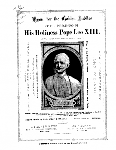 Wiegand - Hymn for the Golden Jubilee of the Priesthood of His Holiness Pope Leo XIII - Vocal Score - Score