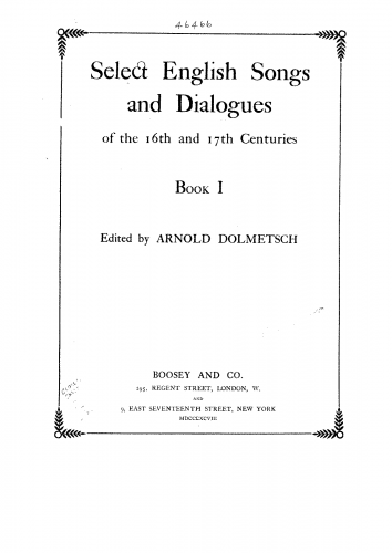 Dolmetsch - Select English Songs and Dialogues of the 16th and 17th Centuries - Book 1