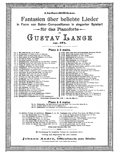Lange - Fantasien über beliebte Lieder - Piano Score - 11. Waldandacht von Franz Abt