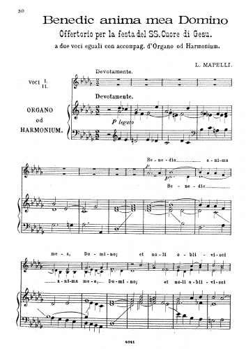 Mapelli - Benedic anima mea Domino - Vocal Score