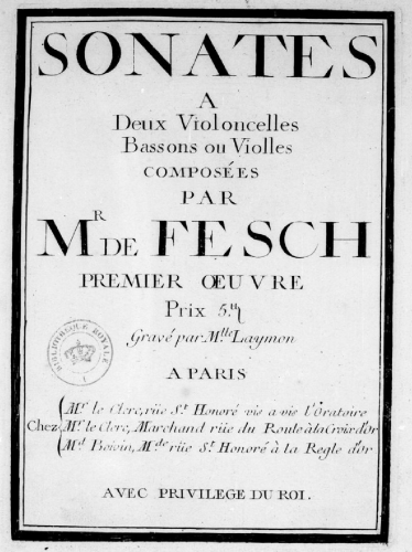 Fesch - 6 Cello Sonatas, Op. 1 - Complete  score