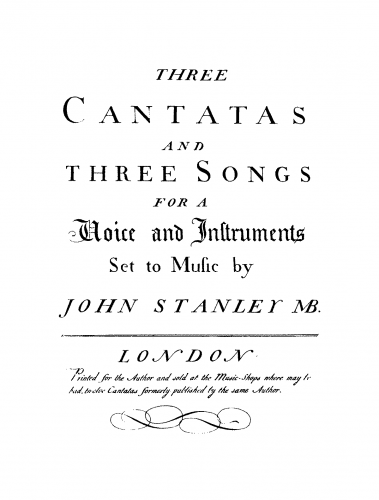 Stanley - 3 Cantatas - Vocal Score - Score