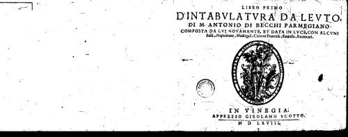 Becchi - Libro primo d?intabulatura da leuto - Score