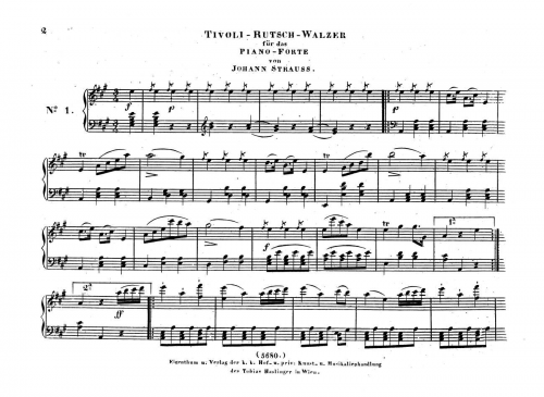 Strauss Sr. - Wiener Tivoli-Musik, Op. 39 - For Piano solo - 2tes Heft: Tivoli-Rutsch-Walzer