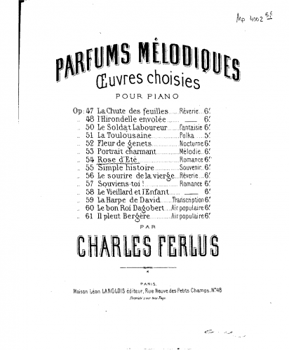 Ferlus - La rose d'été - Piano Score - Score