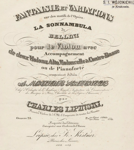 LipiÅski - Fantaisie et Variations sur La Sonnambula - Violin solo