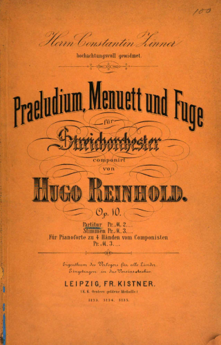 Reinhold - Praeludium, Menuett und Fuge - Score