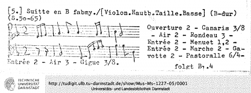 Anonymous - Ouverture-Suite in B-flat major, ULB Mus. Ms. 1227-5 - Score