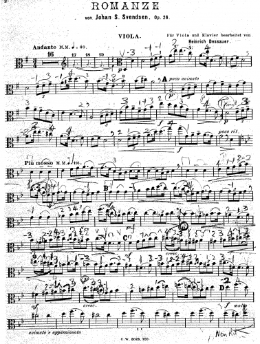 Svendsen - Romance, Op. 26 - For Viola and Piano (Dessauer) - Piano Score and Viola Part