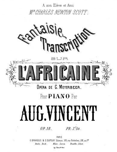 Vincent - Fantaisie transcription sur 'L'Africaine' - Score