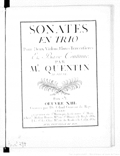 Quentin I - 6 Trio Sonatas, Op. 13