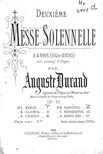Durand - Messe solennelle No. 2 - Score