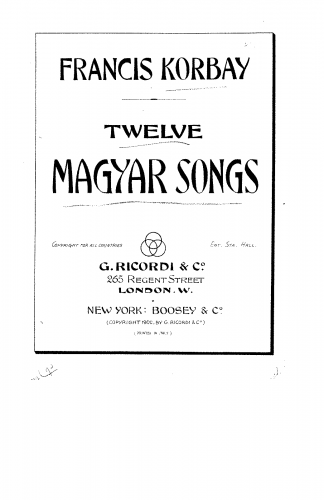 Korbay - 12 Magyar Songs - Score