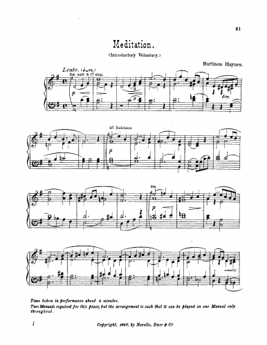 Haynes - Meditation in G major - Score