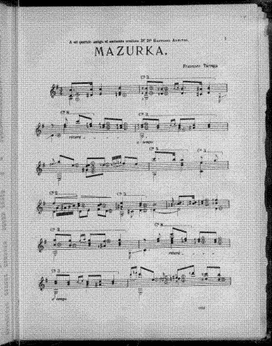 Tárrega - Mazurka in G major - Score