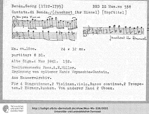 Benda - Jauchzet ihr Himmel freue dich Erde - Score