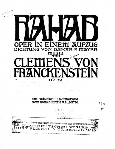 Franckenstein - Rahab - Vocal Score - Score