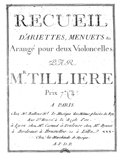 Tillière - Recueil d'ariettes - Score