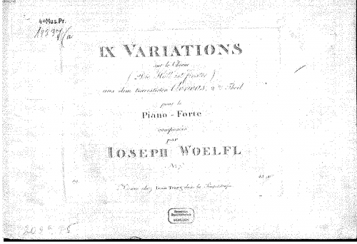 Woelfl - IX Variations sur le choeur "Die Höll ist finster" aus dem travestierten ''Aeneas'', zweites theil. - Score