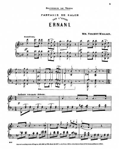 Wallace - Fantasie de salon sur l'opera Ernani - Piano Score - Score