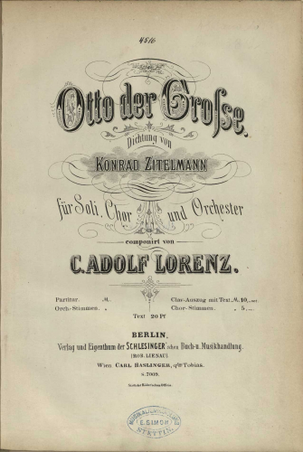 Lorenz - Otto der Grosse - Vocal Score - Score