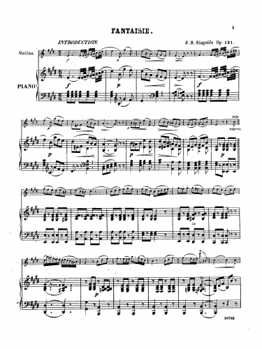 Singelée - Fantaisie mélodique, Op. 121 - Piano score