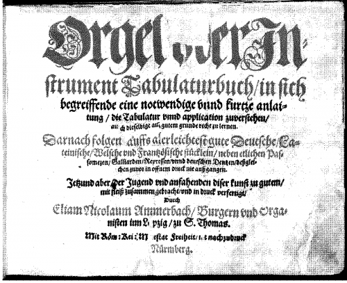 Ammerbach - Orgel oder Instrument Tabulaturbuch - Score