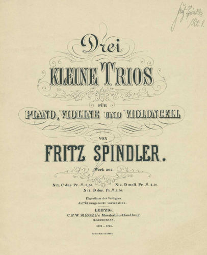 Spindler - 3 kleine Trios, Op. 305 - Scores and Parts No. 1 in C major