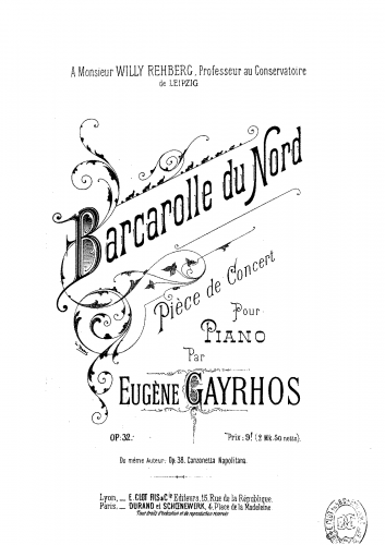 Gayrhos - Barcarolle du Nord - Piano Score - Score
