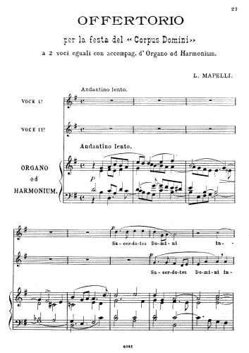 Mapelli - Sacerdotes Domini - Vocal Score