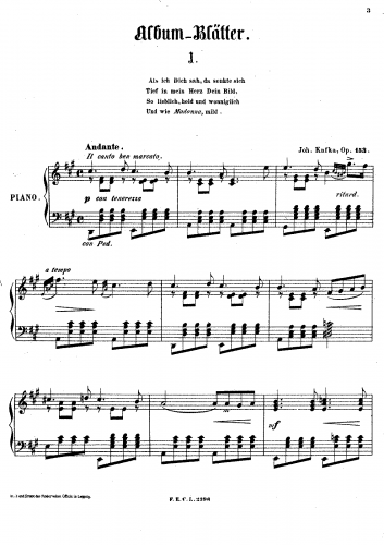 Kafka - Album-Blätter - Piano Score - Score