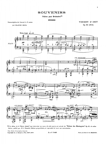 Indy - Souvenirs, Op. 62 - For Piano solo (Selva) - Score