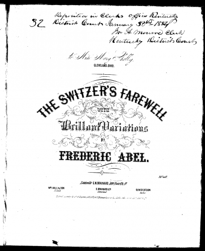 Abel - The Switzer's Farewell, with Brilliant Variations - Score