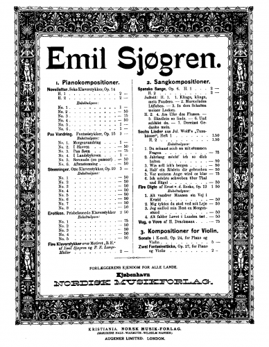 Sjögren - 6 Novelletter - Score