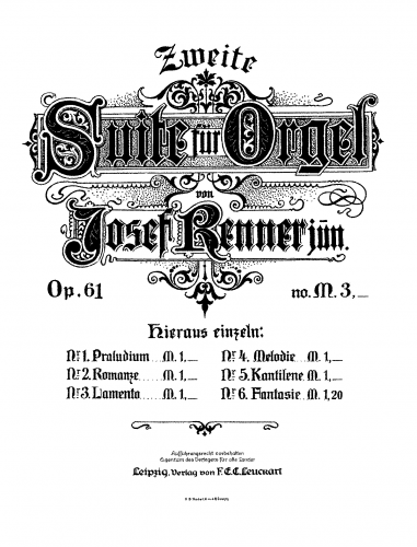 Renner - Organ Suite No. 2, Op. 61 - Score